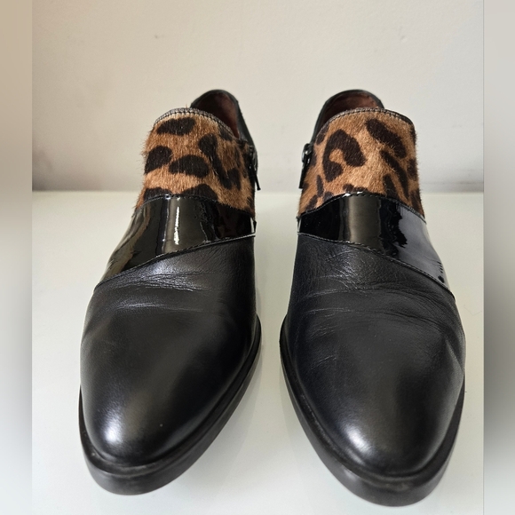 HISPANITAS Leather/Patent Leather/ Fur Black/Leopard Print Block Heel Shoes.40 - Picture 4 of 12